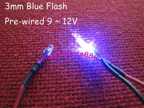 50pcs 3mm Blue Self Flash Flashing 9v 12v Dc Pre Wired Water Clear Led