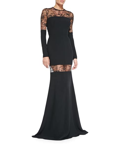 Elie Saab Long Sleeve Mermaid Gown W Lace Inserts Black Mermaid Dress