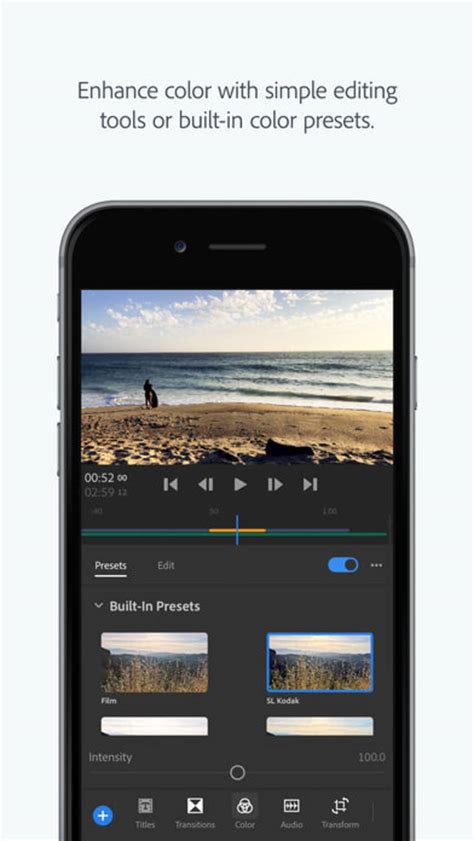 O aplicativo contém uma interface de toque com ícones e painéis grandes. Adobe Premiere Rush CC for iPhone - Download