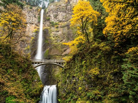 Multnomah Falls Columbia River Gorge Oregon Waterfall Autumn E
