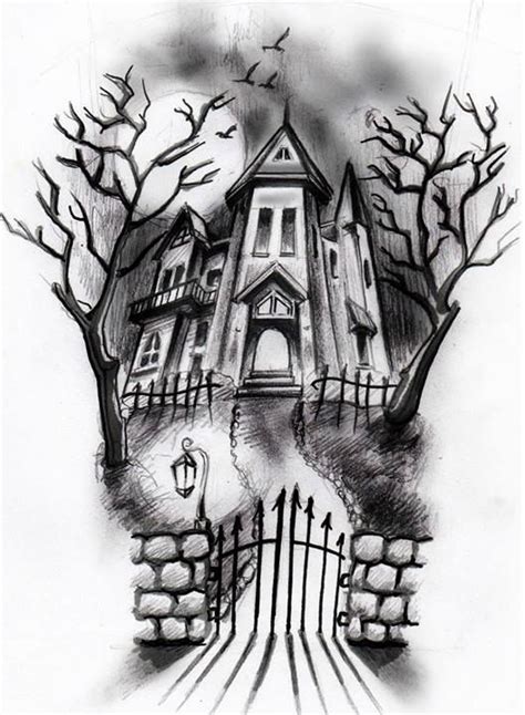 How to draw a haunted house easy. a5d4d9f7b5de69494227eb5acd1c3289.jpg (528×720) | Tatuagem ...