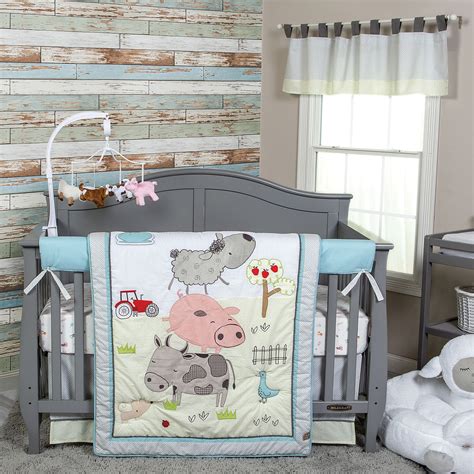 Slip the stretchy sheets over the crib mattress to provide a soft these sets include the basic bedding pieces, but add extra decor items in matching colors. Trend Lab® Farm Stack 4-Piece Crib Bedding Set | buybuy ...