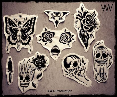 Awa Production Black Traditional Tattoo Flash Black And Grey Tattoos