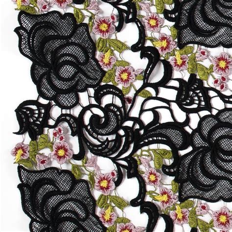 Black Floral Embroidered Guipure Lace Embroidered Roses Black Floral
