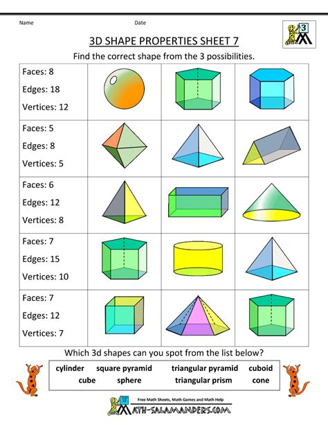 Worksheet For Shapes For Grade 2 3d Shapes For Grade