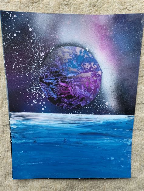 Purple And Blue Planet Over Water Etsy