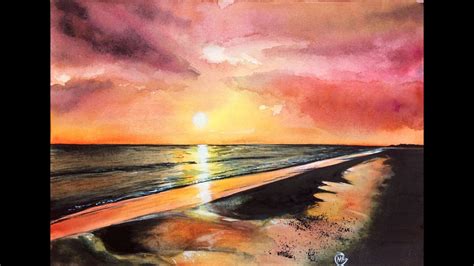 Watercolor Sunset Sky Real Time Painting Demonstration Youtube