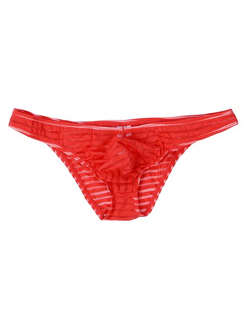 Mersariphy Men Ice Silk Striped Lace Transparent G String Thong Briefs