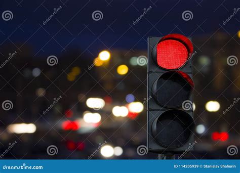 Traffic Light Red Signal Night Stock Image Image Of Cars Night