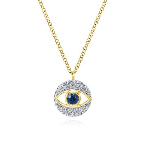 K Yellow Gold Round Sapphire And Diamond Evil Eye Pendant Necklace