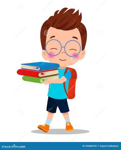 Cartoon Boy Holding A Pile Of Books Stock Illustration Illustration