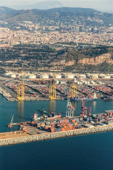 Barcelona Harbour Seen From The Air Stock Image Image Of Ships