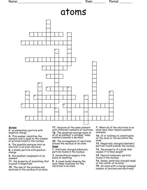 Atomic Structure Crossword Puzzle Wordmint