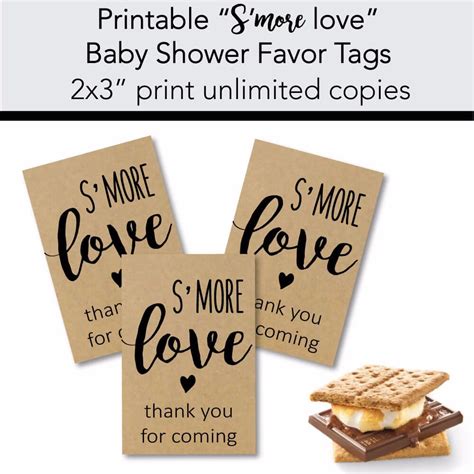 Here are fun, free printable baby shower games! Printable Kraft S'more Love Baby Shower Favor Tags - Print ...