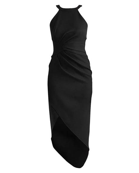 Shoshanna Synthetic Melosa Asymmetric Crepe Midi Dress In Black Lyst