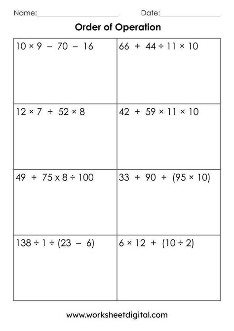 Algebra Order Of Operation Worksheet Digital