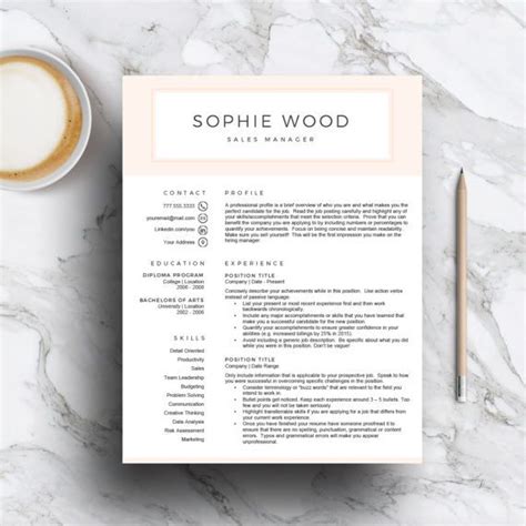 Pink Resume Template For Word Pages Creative CV Template Etsy