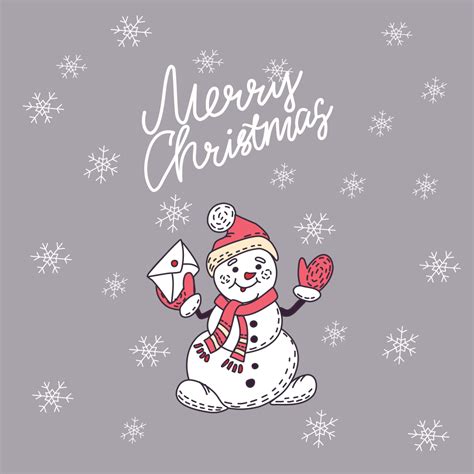 Merry Christmas Snowman Postcard Fabric Panel