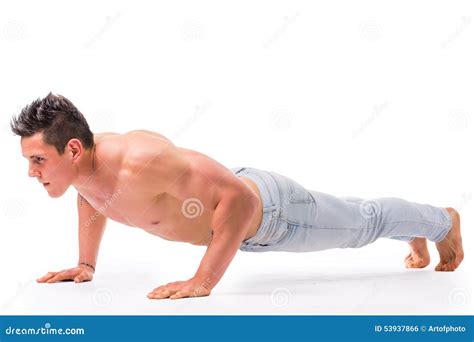 Handsome Shirtless Bodybuilder Doing Push Ups In Stock Photo Image Of