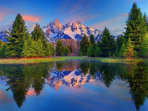 Grand Teton National Park Wyoming Usa Trees Mountains Lake