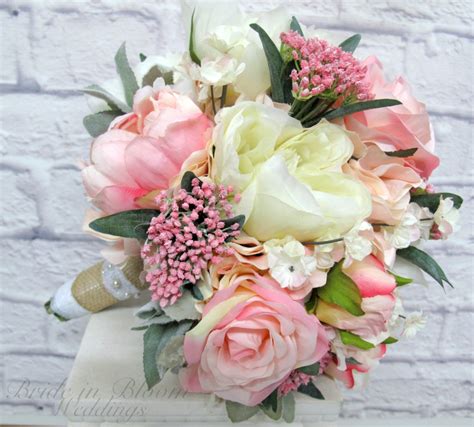 Romantic Wedding Bouquet Pink Cream Peony Rose Bridal