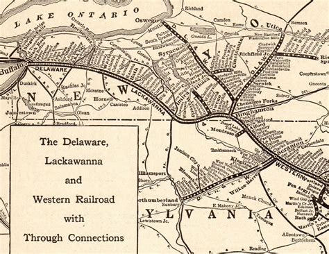 1925 Antique Delaware Lackawanna Western Railroad Map Vintage Railway