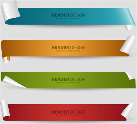 Download Header Design Sets With 3d Curled Sheet Background-vector Background-free Vector Free Download