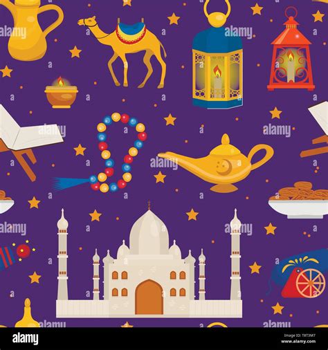 Ramadan Kareem Seamless Pattern With Arabic Design Elements Camel