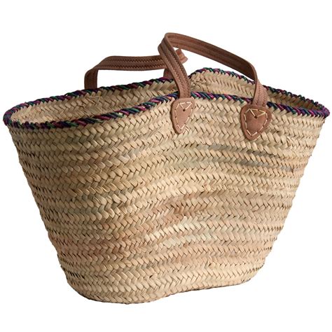Palm French Market Shopping Basket With Coloured Rim French Market