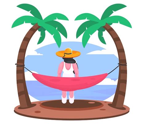 Premium Vector Woman Sit On Beach Flat Illustration