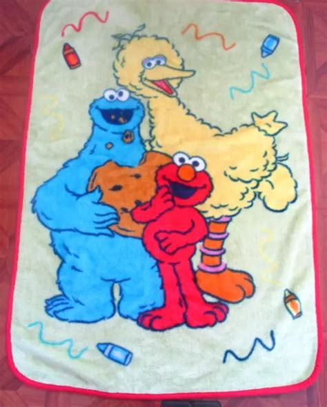 Sesame Street Receiving Blanket Cookie Monster Big Bird Yellow Blue Vintage 24 90 Picclick