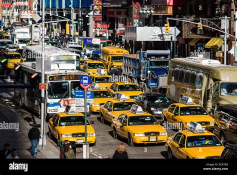 Traffic Jam With Yellow Taxis New York City Stock Photo Alamy