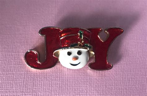 Vintage Joy Pin Joy Brooch Snowman Pin Vintage Christmas Etsy