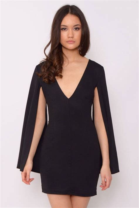 Image For Black Cape Sleeve Mini Dress