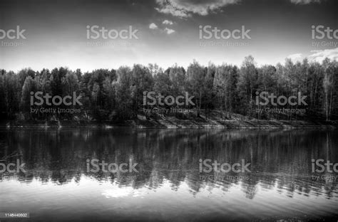 Horizontal Black And White River Landscape Background Hd Stock Photo