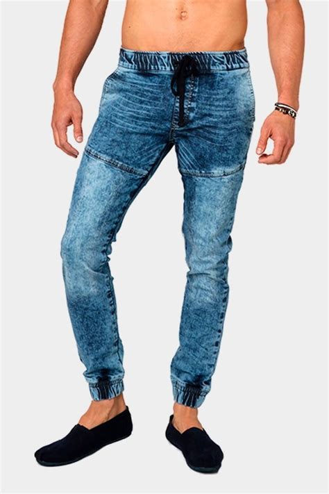 Pantalon Jeans Mezclilla Jogger Hombre Resortes Jegging Azul 57900