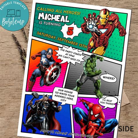 Calling All Avengers Comic Birthday Party Invitation Printable