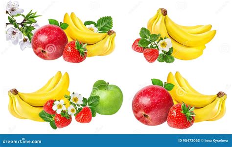 Bananas Apple And Strawberries Isolated Stock Image Image Of Fresh
