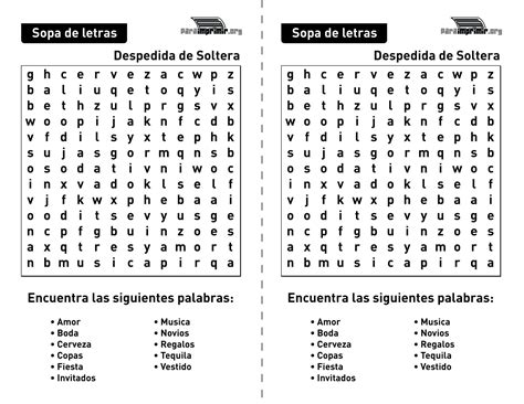 Sopa De Letras Para Despedida De Soltera Para Imprimir