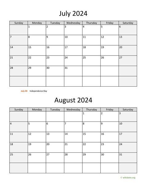 July August 2024 Calendar Your Handy Guide To The Next 2 Summer Months