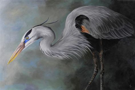 Great Blue Heron Painting Shore Bird Art Beach House Decor Etsy
