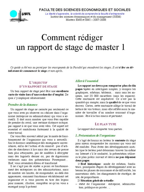 Comment Rédiger Un Rapport De Stage De Master 1