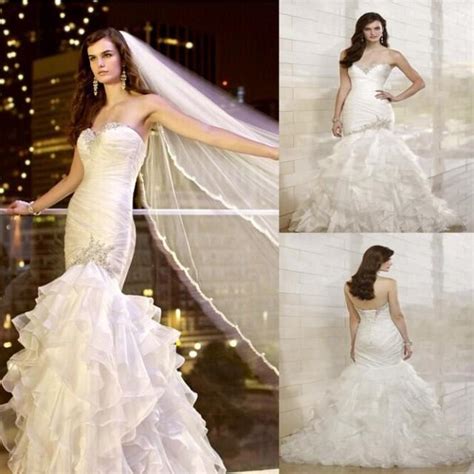 2014 New Crystal Beaded Sweetheart Strapless Cascading Ruffles Pleated