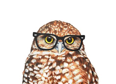 Cute Owl Art Print Painted Owl Wearing Glasses Fun Nursery Etsy
