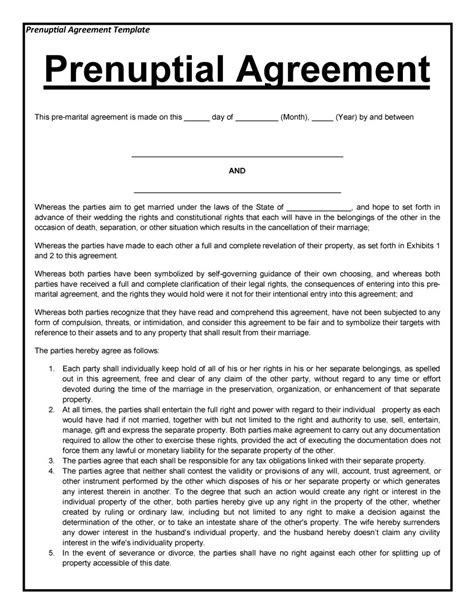 printable prenuptial agreement form  printable