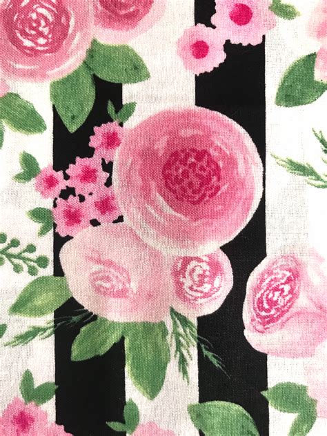 One Half Yard Of Fabric Material Pink Rose Striped Roses Etsy