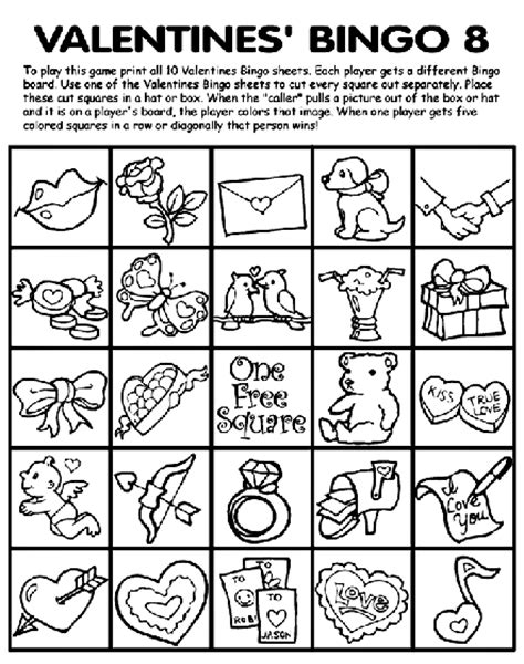 Each card features a free space and 24 halloween pictures. Valentines' Bingo 8 Coloring Page | crayola.com
