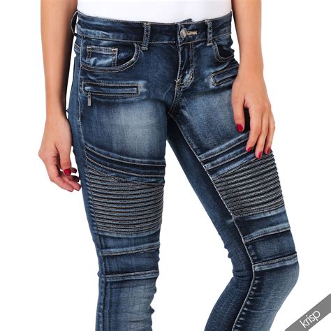 Womens Stretch Denim Skinny Slim Fit Biker Knee Leg Jeans Zipper Pants Jeggings Ebay