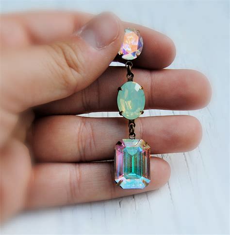 Aurora Borealis Pacific Opal Vintage Swarovski Earrings Etsy