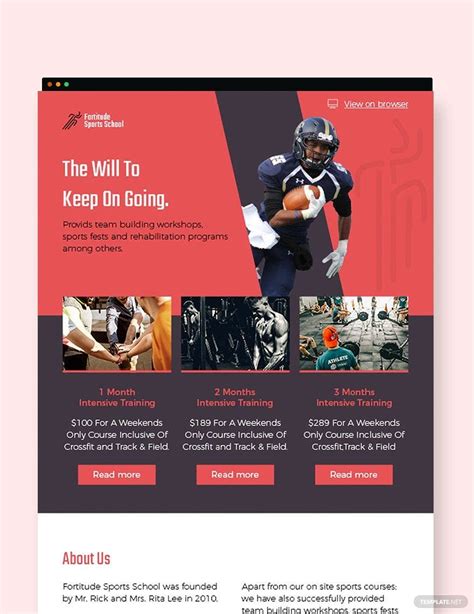 Sports Club Newsletter Template In Html Photoshop Outlook Download